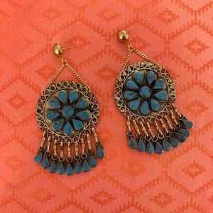 Blue Stone and Gold Earrings